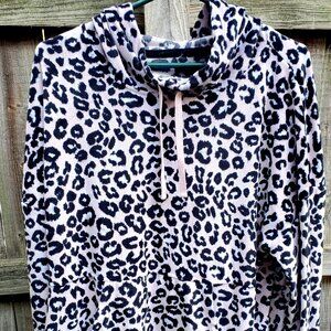 Cozy pink leopard velour hoodie